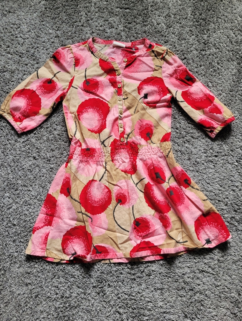 Crazy 8 Pink & Red With Tan Floral Button-Front Dress Size 7-8